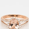 Morganite Oval Diamond Halo 14K Rose Gold Split Shank Ring