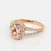 Morganite Oval Diamond Halo 14K Rose Gold Split Shank Ring