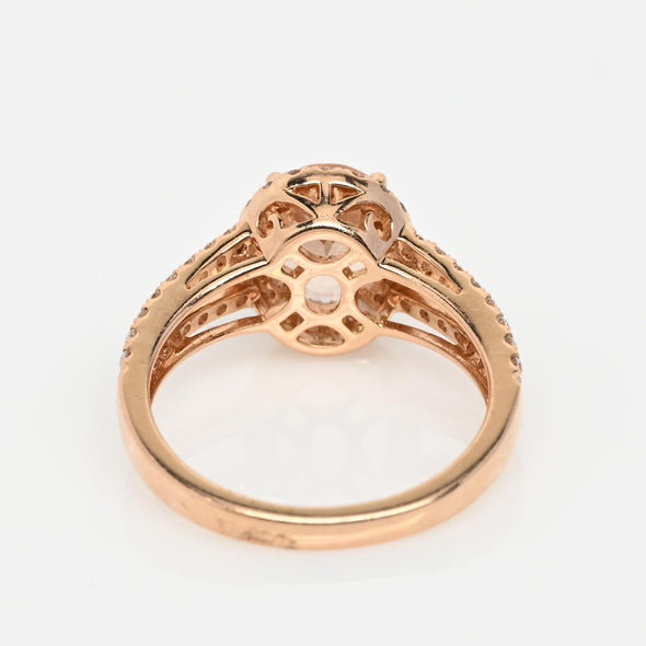 Morganite Oval Diamond Halo 14K Rose Gold Split Shank Ring