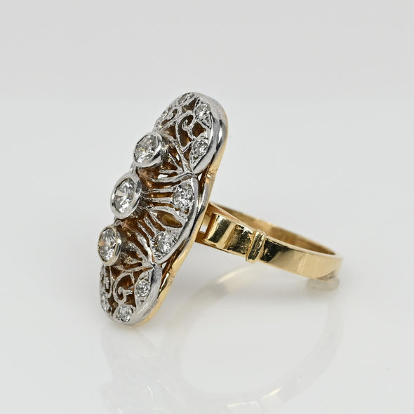 Art Deco Inspired Diamond Filigree Shield Cocktail Ring in 14K Gold