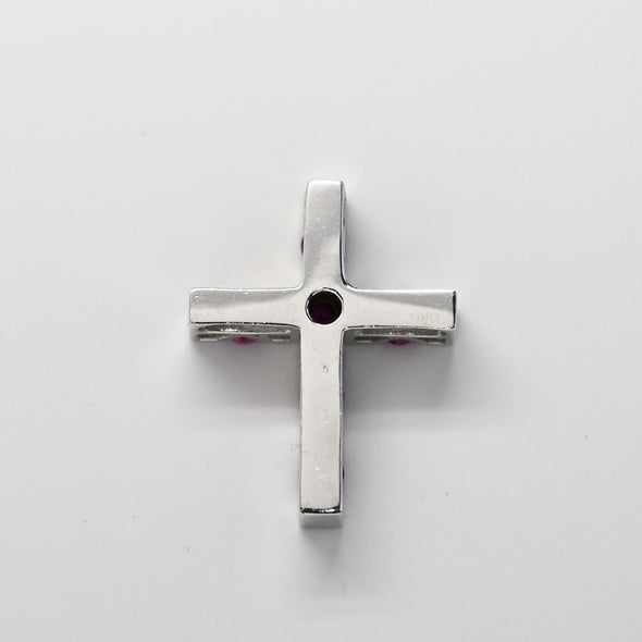 Ruby & Diamond 18k White Gold Cross Pendant