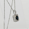 Dark Blue Sapphire Oval Diamond Halo 18k White Gold Pendant