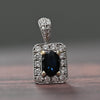 Dark Blue Sapphire Oval Diamond Halo 18k White Gold Pendant