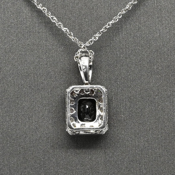 Dark Blue Sapphire Oval Diamond Halo 18k White Gold Pendant