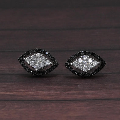 1ctw Black & White Diamond Navette / Eye 10k White Gold Earrings