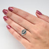 Tri Color White, Blue, Brown Diamond Bypass 14k White Gold Ring