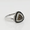 Tri Color White, Black, Brown Diamond Triangle 14k White Gold Ring