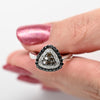 Tri Color White, Black, Brown Diamond Triangle 14k White Gold Ring