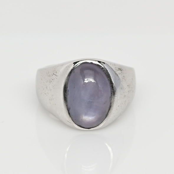 16.2ct Purple Blue Star Sapphire Cabochon 14k White Gold Ring