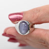 16.2ct Purple Blue Star Sapphire Cabochon 14k White Gold Ring