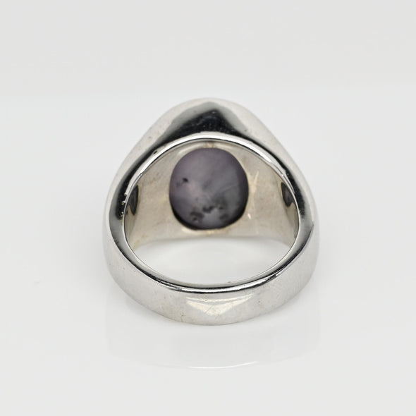 16.2ct Purple Blue Star Sapphire Cabochon 14k White Gold Ring