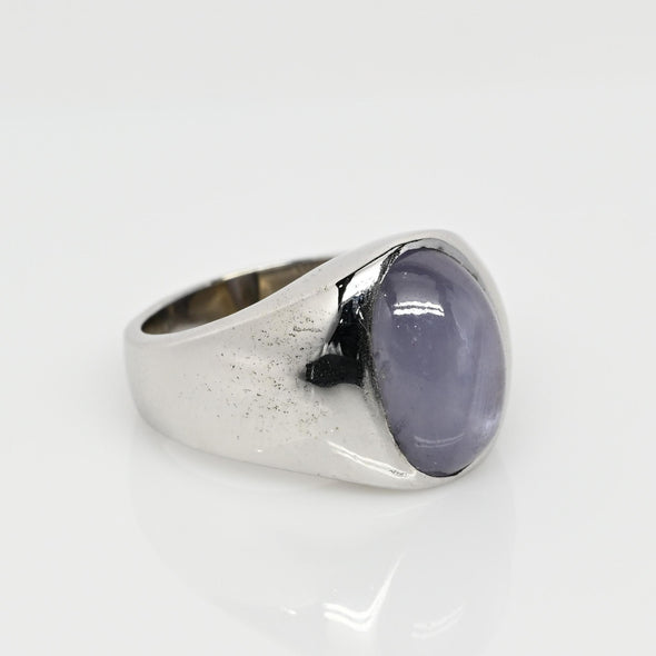 16.2ct Purple Blue Star Sapphire Cabochon 14k White Gold Ring