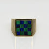 Lapis & Malachite Checkerboard Yellow Gold Men's Ring