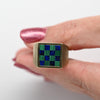 Lapis & Malachite Checkerboard Yellow Gold Men's Ring