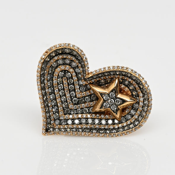 3.85ctw Diamond Pave Heart & Star 18K Black & Rose Gold Pendant