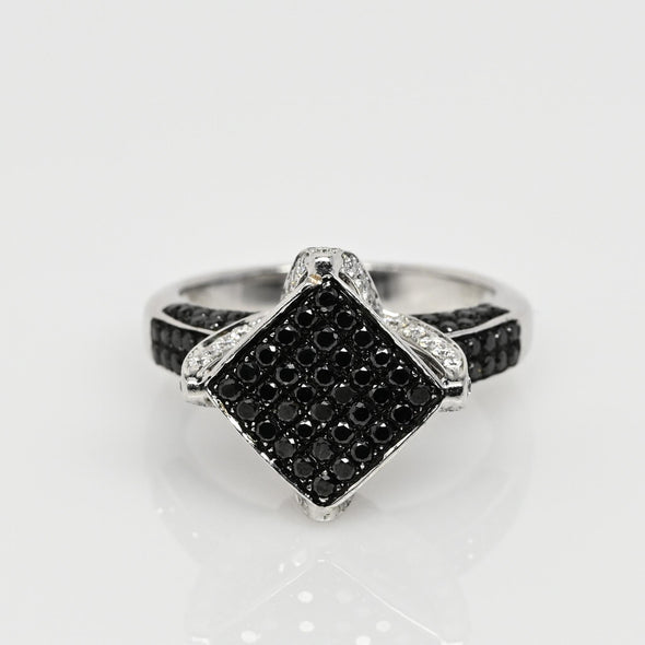 1.4ctw Black & White Diamond Pave 18k White Gold Ring