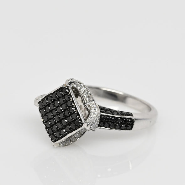 1.4ctw Black & White Diamond Pave 18k White Gold Ring