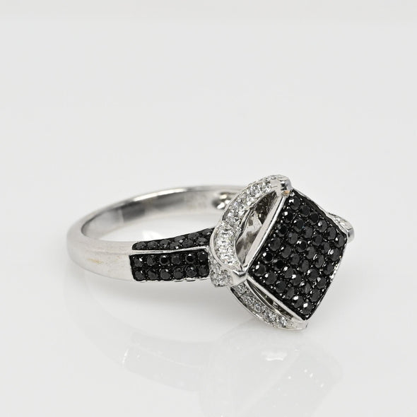 1.4ctw Black & White Diamond Pave 18k White Gold Ring