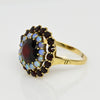 Vintage Garnet Opal Double Halo 18k Gold Ring