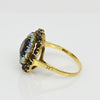 Vintage Garnet Opal Double Halo 18k Gold Ring