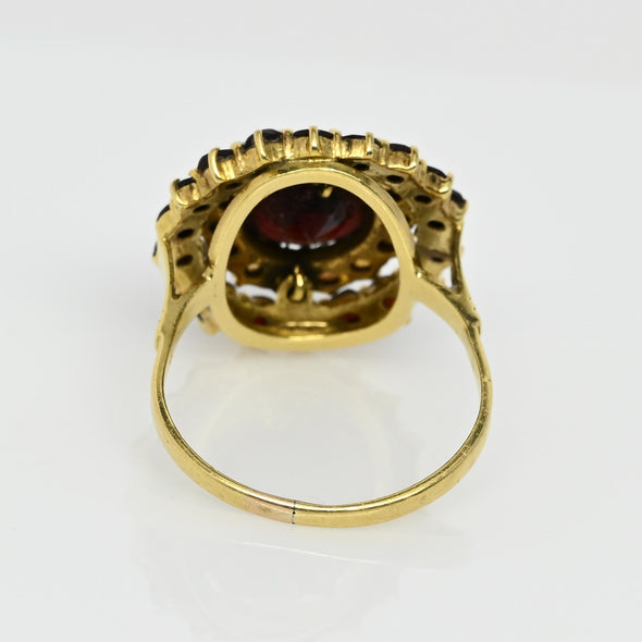 Vintage Garnet Opal Double Halo 18k Gold Ring