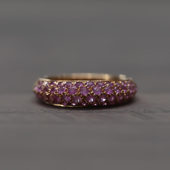 Pink Sapphire Pave Knife Edge Anniversary Band 18k Gold Ring