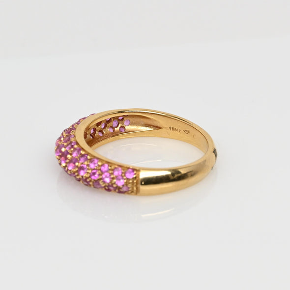 Pink Sapphire Pave Knife Edge Anniversary Band 18k Gold Ring