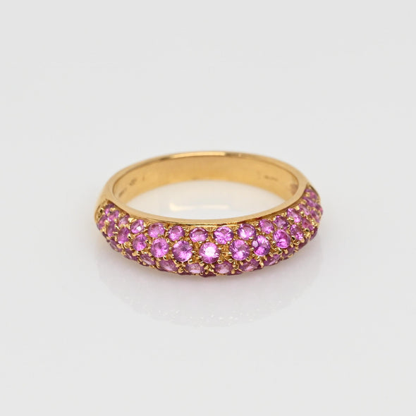 Pink Sapphire Pave Knife Edge Anniversary Band 18k Gold Ring