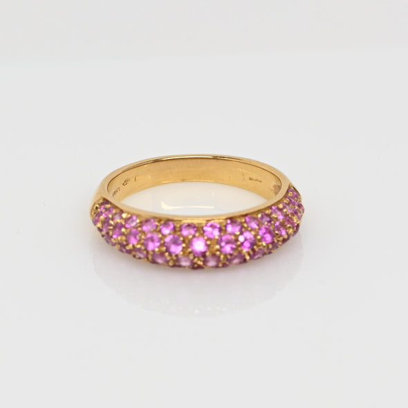 Pink Sapphire Pave Knife Edge Anniversary Band 18k Gold Ring