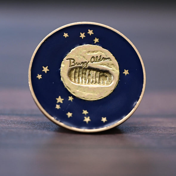 1969 Tiffany &Co Buzz Aldrin Moon Landing Commemorative Blue Enamel 14K Gold Pin