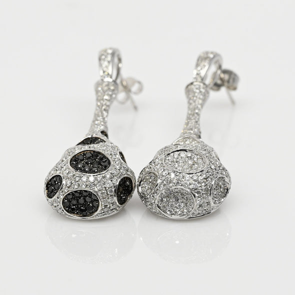 6cttw Black & White Diamond Dangle 14k White Gold Statement Earrings