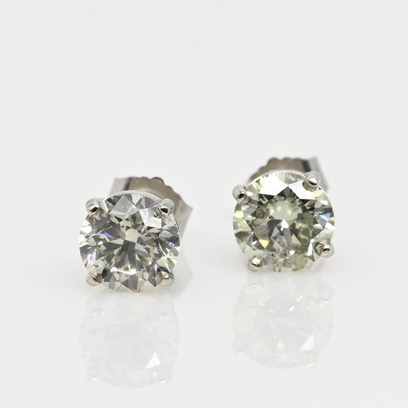 2.03cttw Natural Diamond Round Brilliant 14k White Gold Stud Earrings