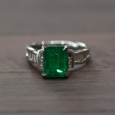 2.85ct GIA Colombian Emerald and Diamond Platinum Ring