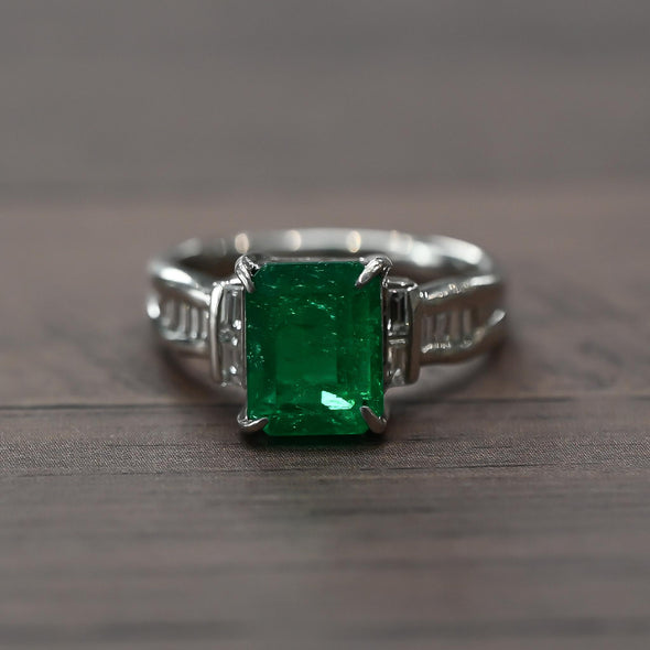 2.85ct GIA Colombian Emerald and Diamond Platinum Ring