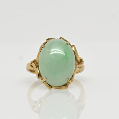 Vintage 10ct Jade Oval 14k Yellow Gold Ring