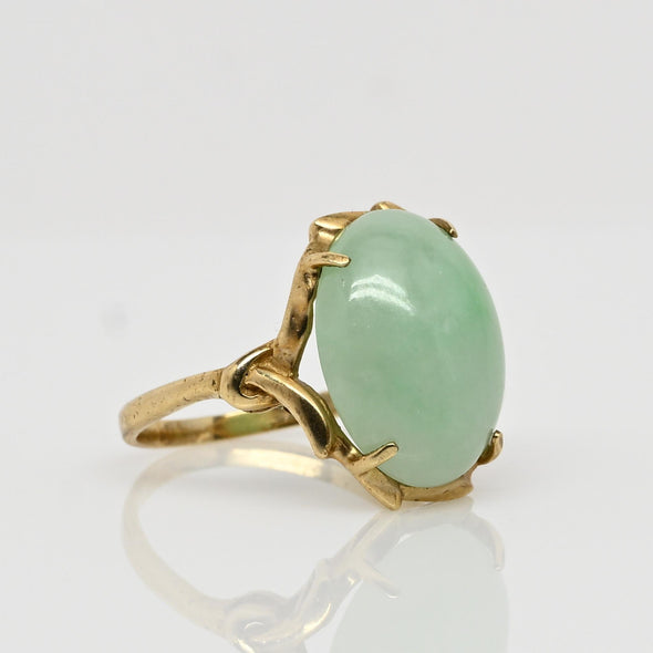 Vintage 10ct Jade Oval 14k Yellow Gold Ring