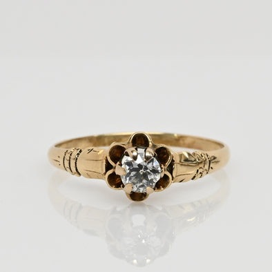 Victorian Old European Cut Diamond Buttercup Gold Solitaire Ring