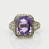 Art Deco Amethyst 14K White Gold Filigree Ring
