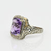 Art Deco Amethyst 14K White Gold Filigree Ring