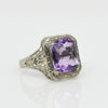 Art Deco Amethyst 14K White Gold Filigree Ring