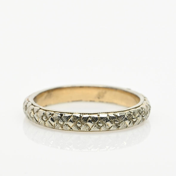 Vintage Floral Milgrain 14K Gold Wedding Band