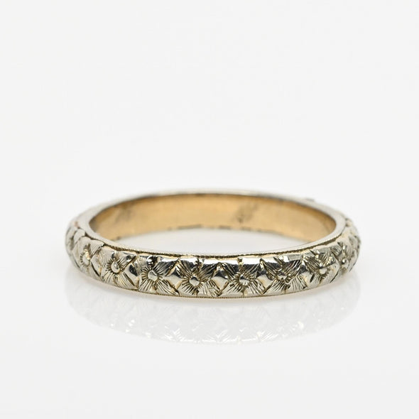 Vintage Floral Milgrain 14K Gold Wedding Band