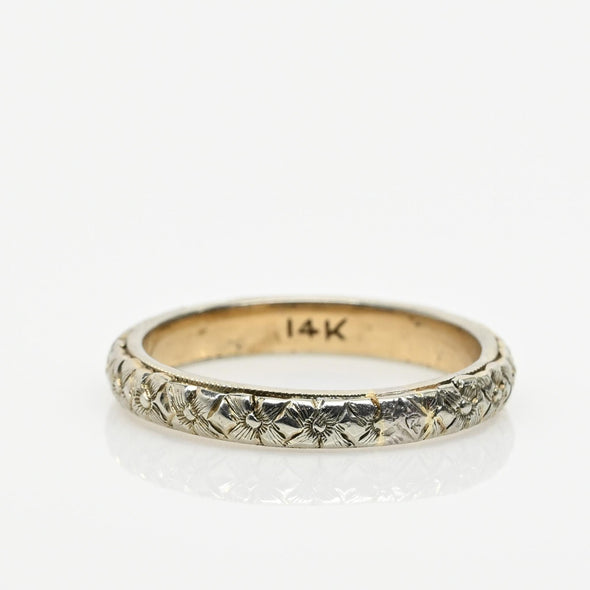 Vintage Floral Milgrain 14K Gold Wedding Band
