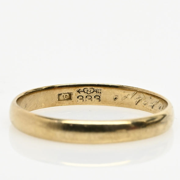 Date 21/4/35 Vintage Yellow Gold Wedding Band 8K Size 11