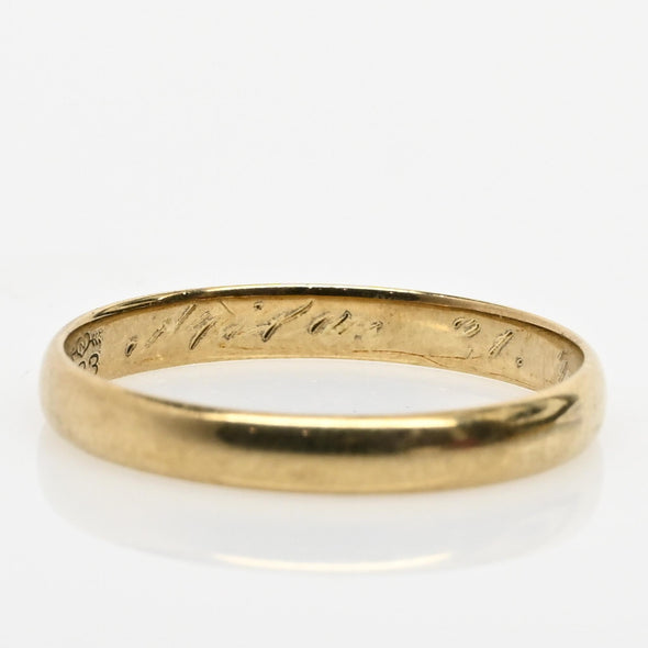 Date 21/4/35 Vintage Yellow Gold Wedding Band 8K Size 11
