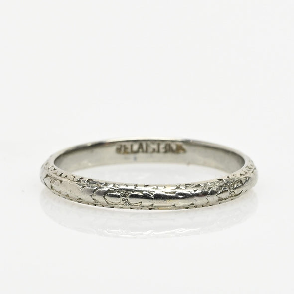 Vintage Floral Design With Milgrain White Gold Wedding Band