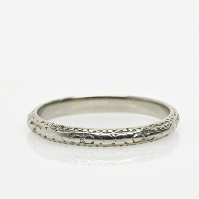 Vintage Floral Design With Milgrain White Gold Wedding Band