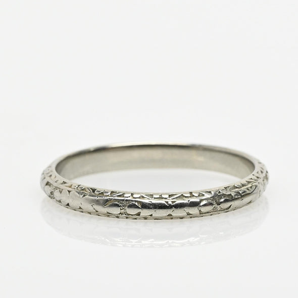 Vintage Floral Design With Milgrain White Gold Wedding Band