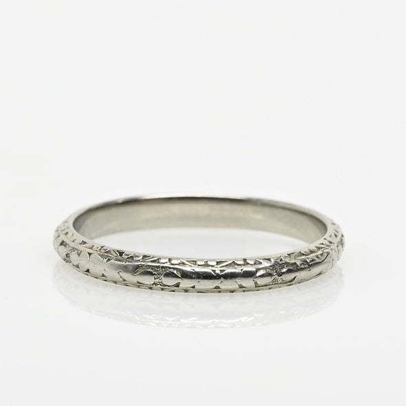 Vintage Floral Design With Milgrain White Gold Wedding Band