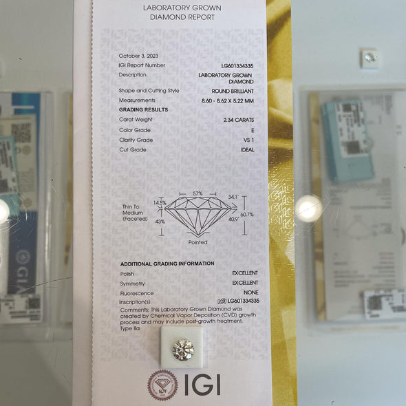 2.34ct Round Brilliant E VS1 Loose Lab Grown Diamond w IGI Certificate